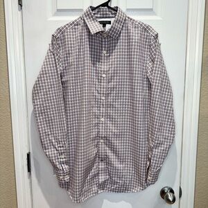 Banana Republic Men's Large Long Sleeve Button Down Slim Fit Shirt Burgundy Navy